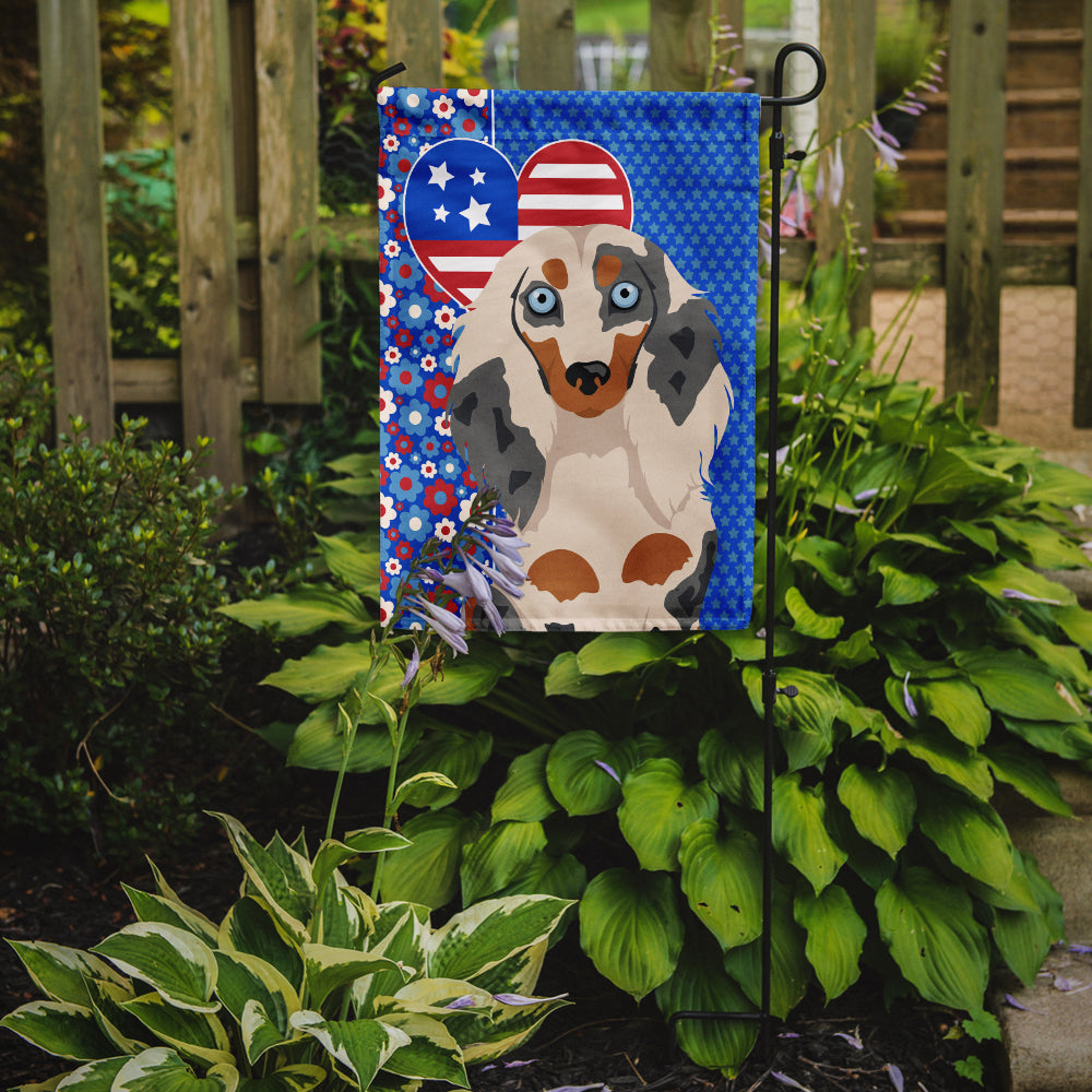 Longhair Cream Dapple Dachshund USA American Garden Flag