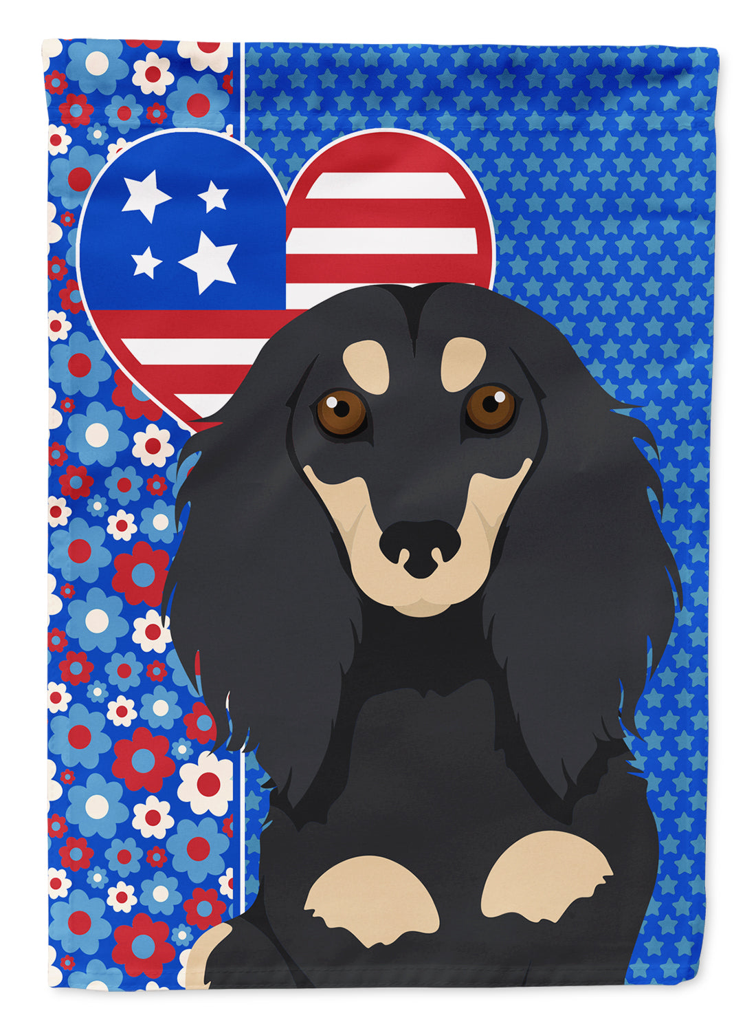 Buy this Longhair Black and Cream Dachshund USA American Garden Flag