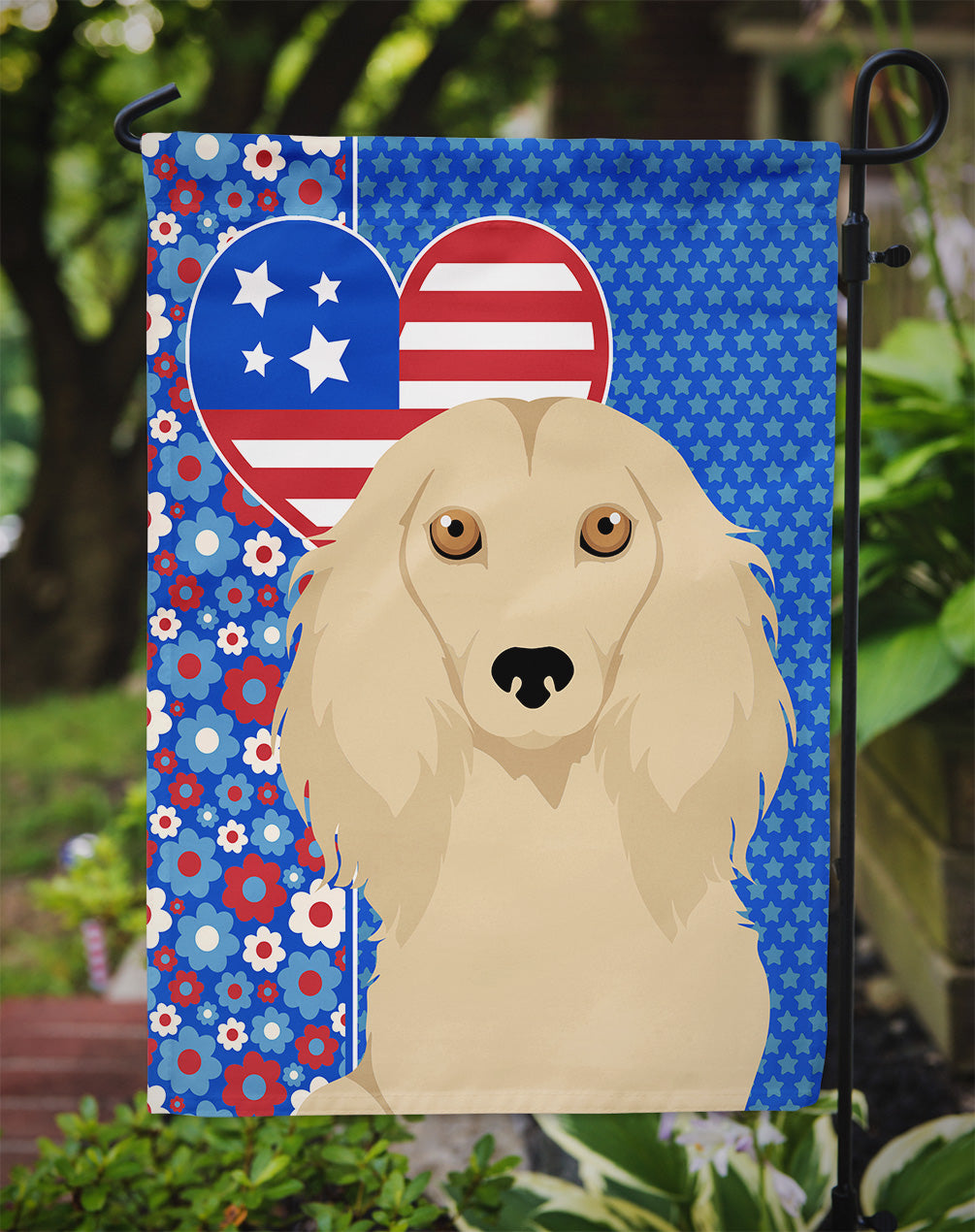Longhair Cream Dachshund USA American Garden Flag