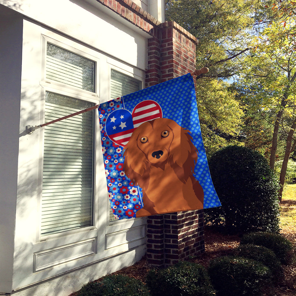 Longhair Red Dachshund USA American House Flag