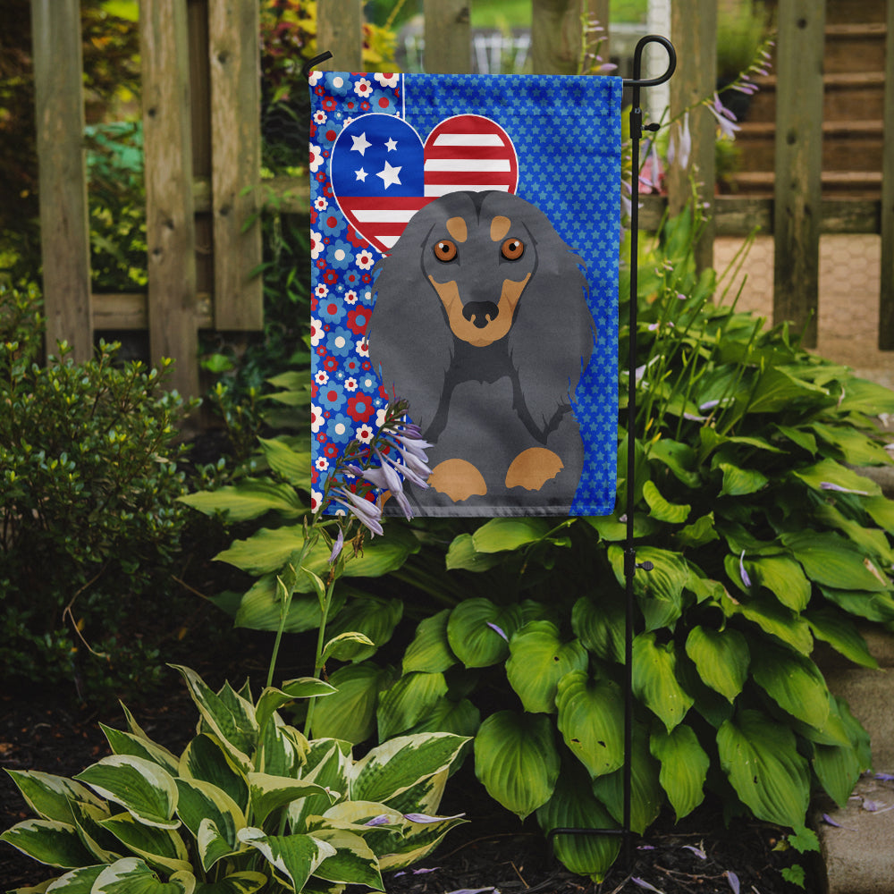 Longhair Blue and Tan Dachshund USA American Garden Flag