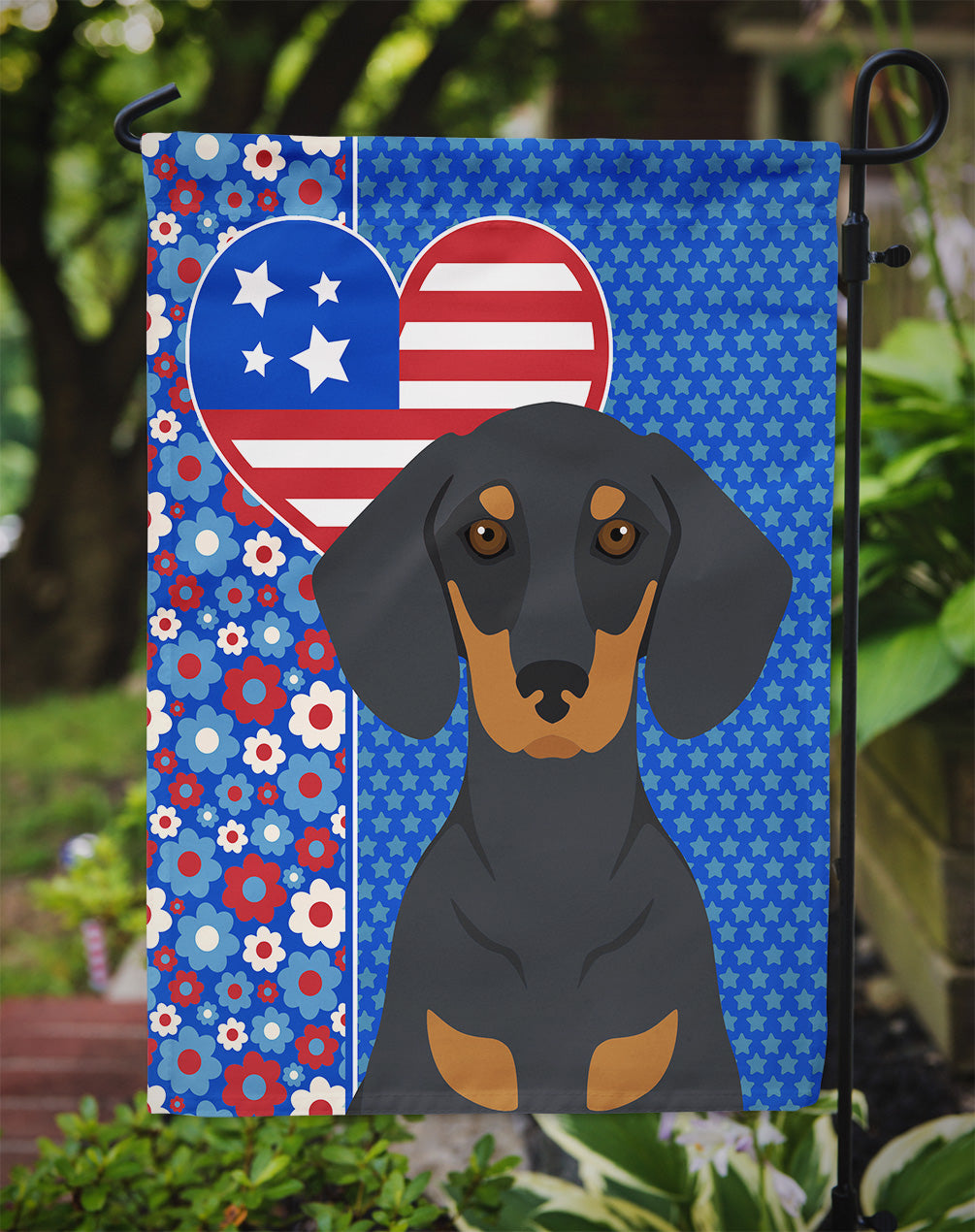 Black and Tan Dachshund USA American Garden Flag