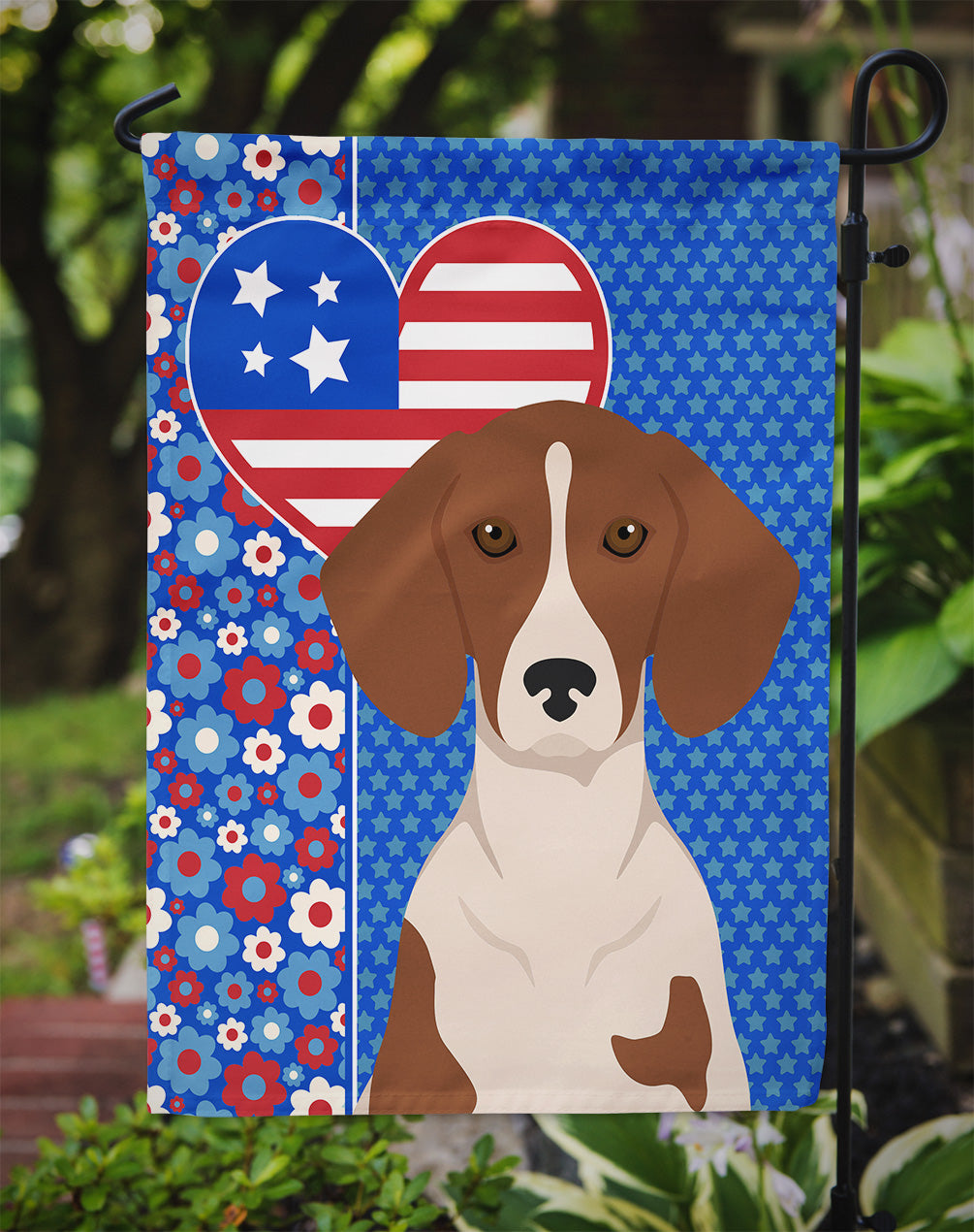 Red Piebald Dachshund USA American Garden Flag