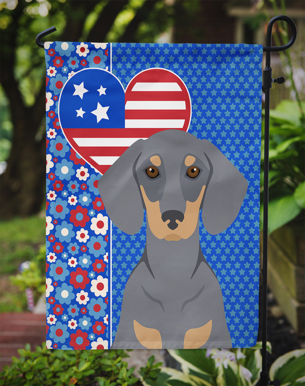 Blue and Tan Dachshund USA American Garden Flag