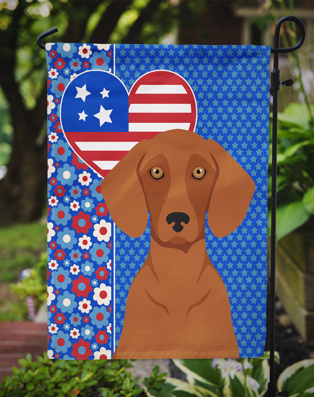 Red Dachshund USA American Garden Flag