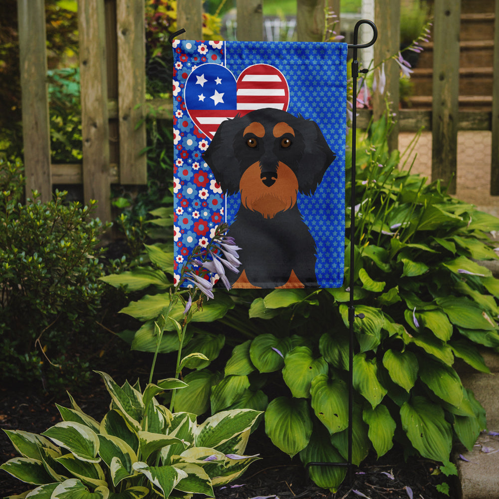 Wirehair Black and Tan Dachshund USA American Garden Flag