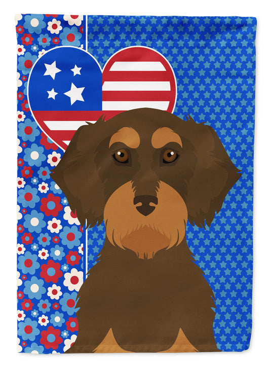 Buy this Wirehair Chocolate and Tan Dachshund USA American Garden Flag