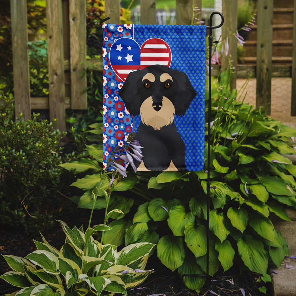 Wirehair Black and Cream Dachshund USA American Garden Flag