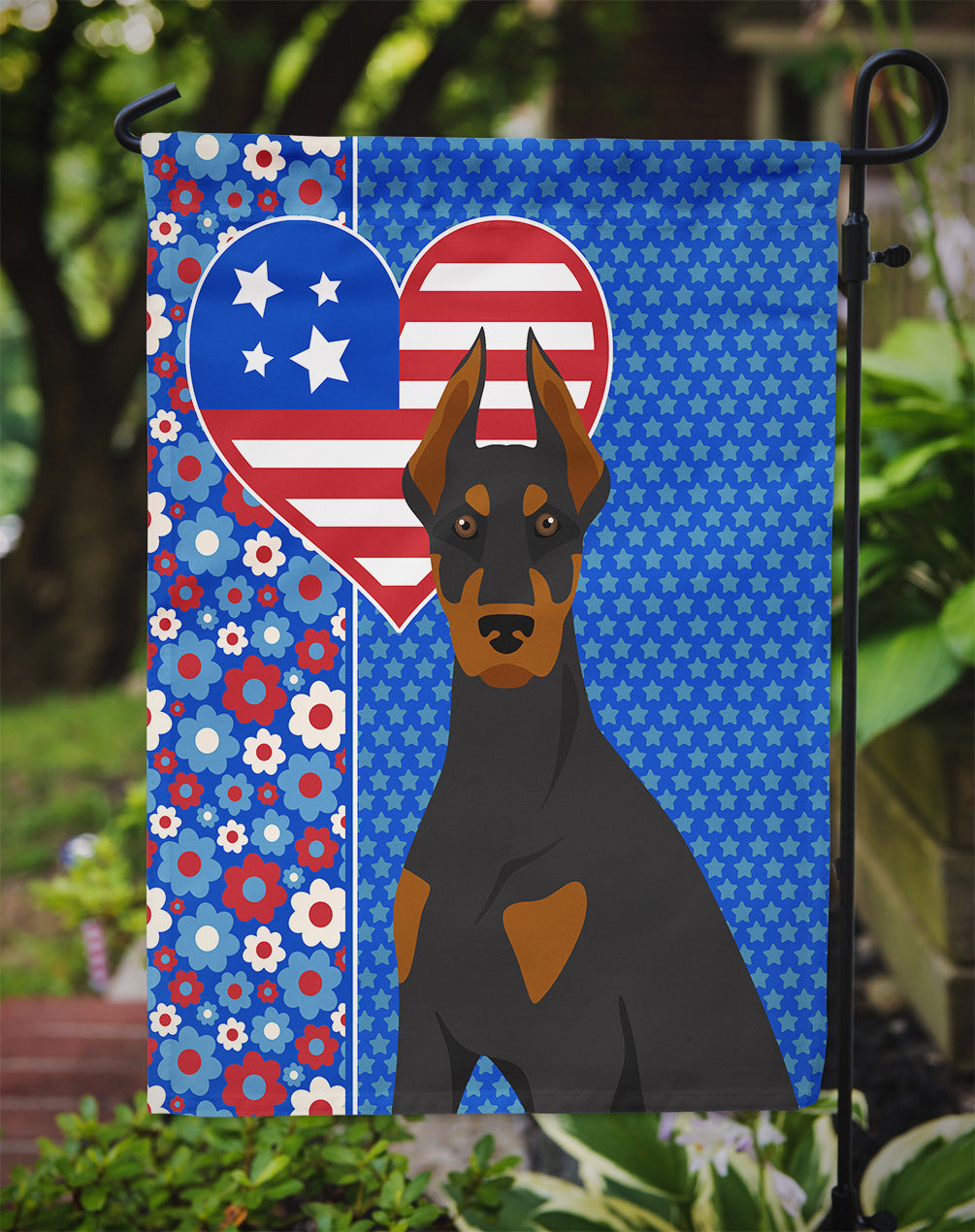 Black and Tan Doberman Pinscher USA American Garden Flag