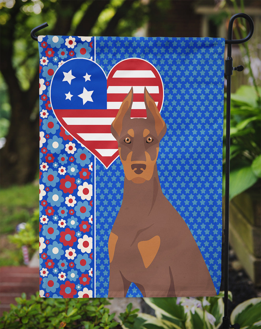 Red and Tan Doberman Pinscher USA American Garden Flag