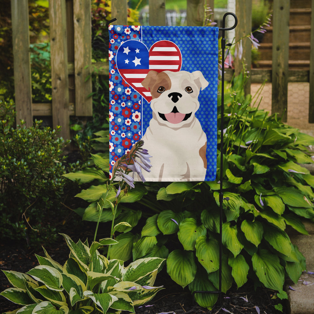 Piebald English Bulldog USA American Garden Flag