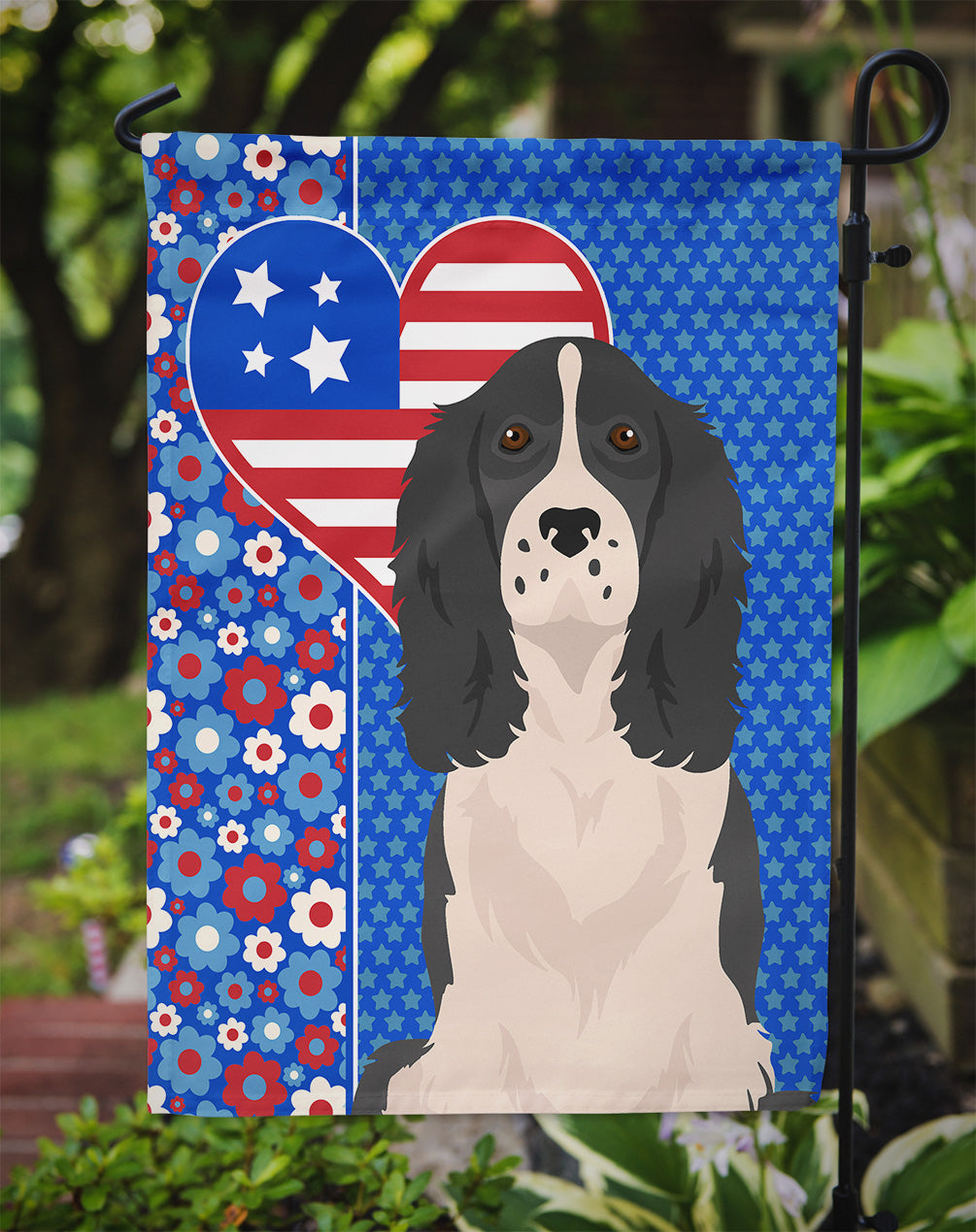 Black English Springer Spaniel USA American Garden Flag