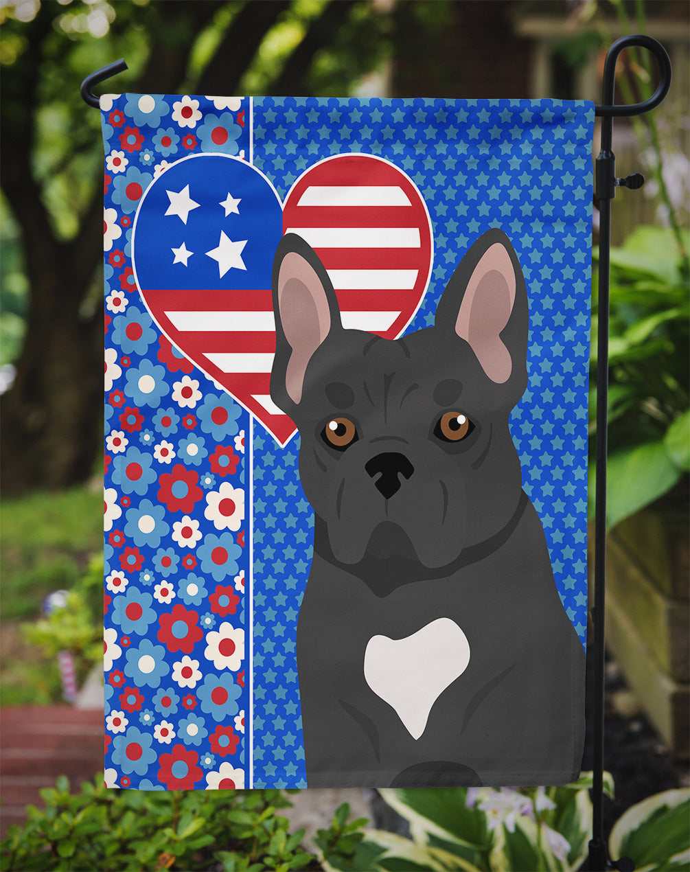 Black French Bulldog USA American Garden Flag