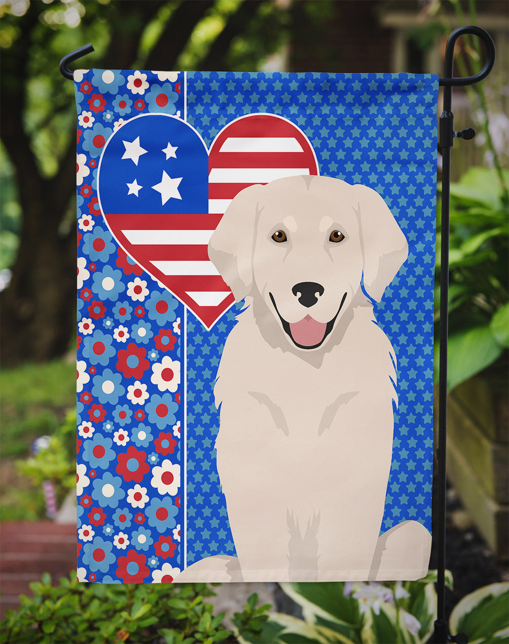 Cream Golden Retriever USA American Garden Flag