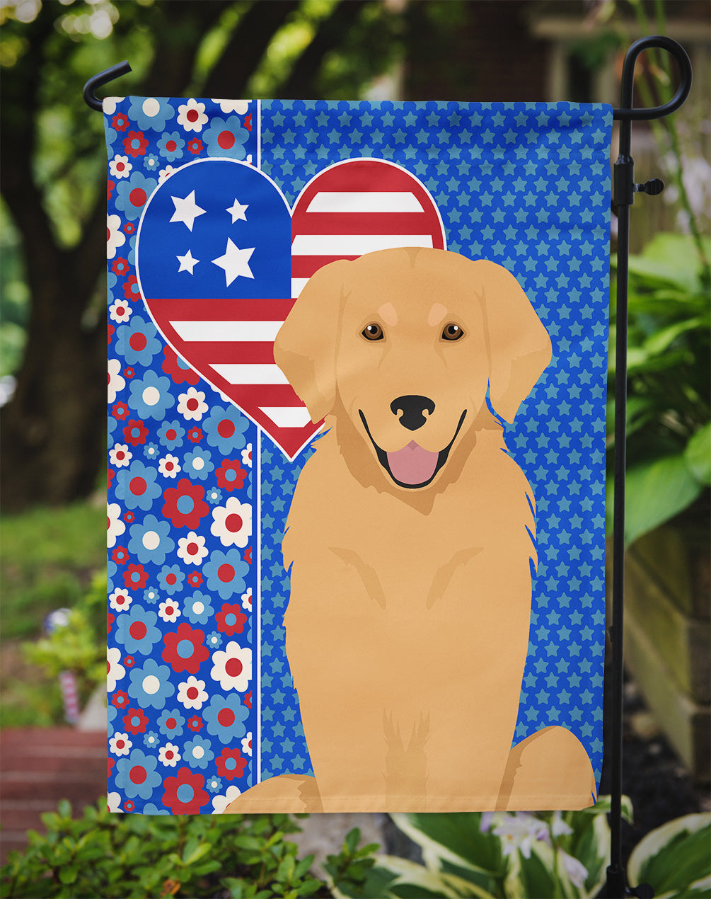 Gold Golden Retriever USA American Garden Flag
