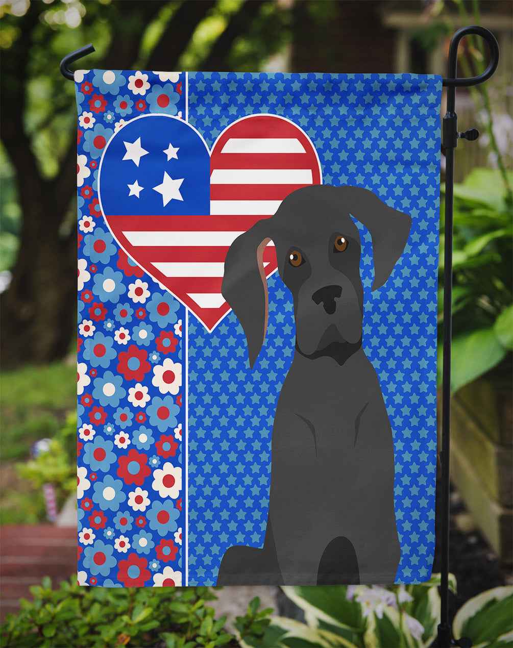 Black Great Dane USA American Garden Flag