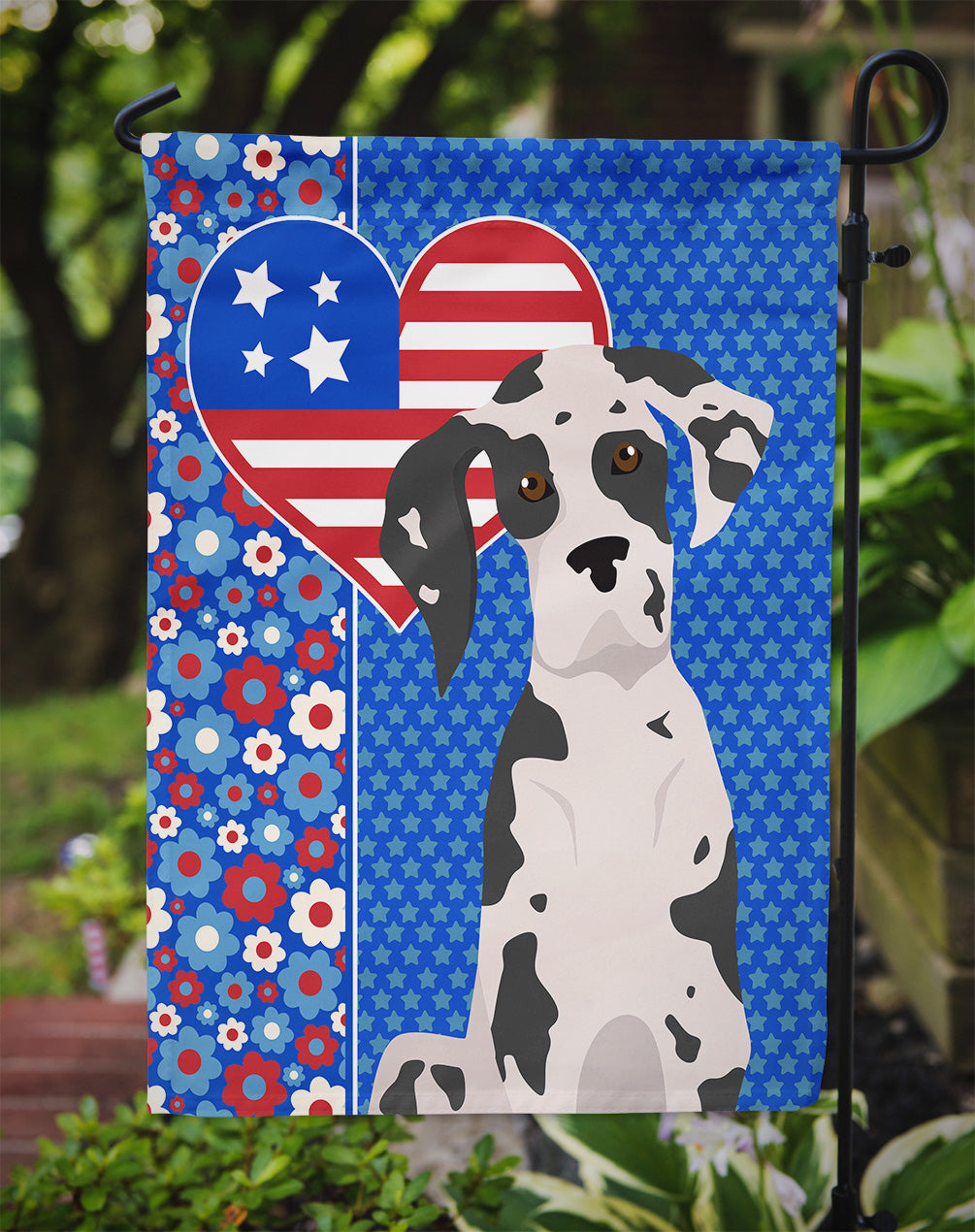 Harlequin Great Dane USA American Garden Flag