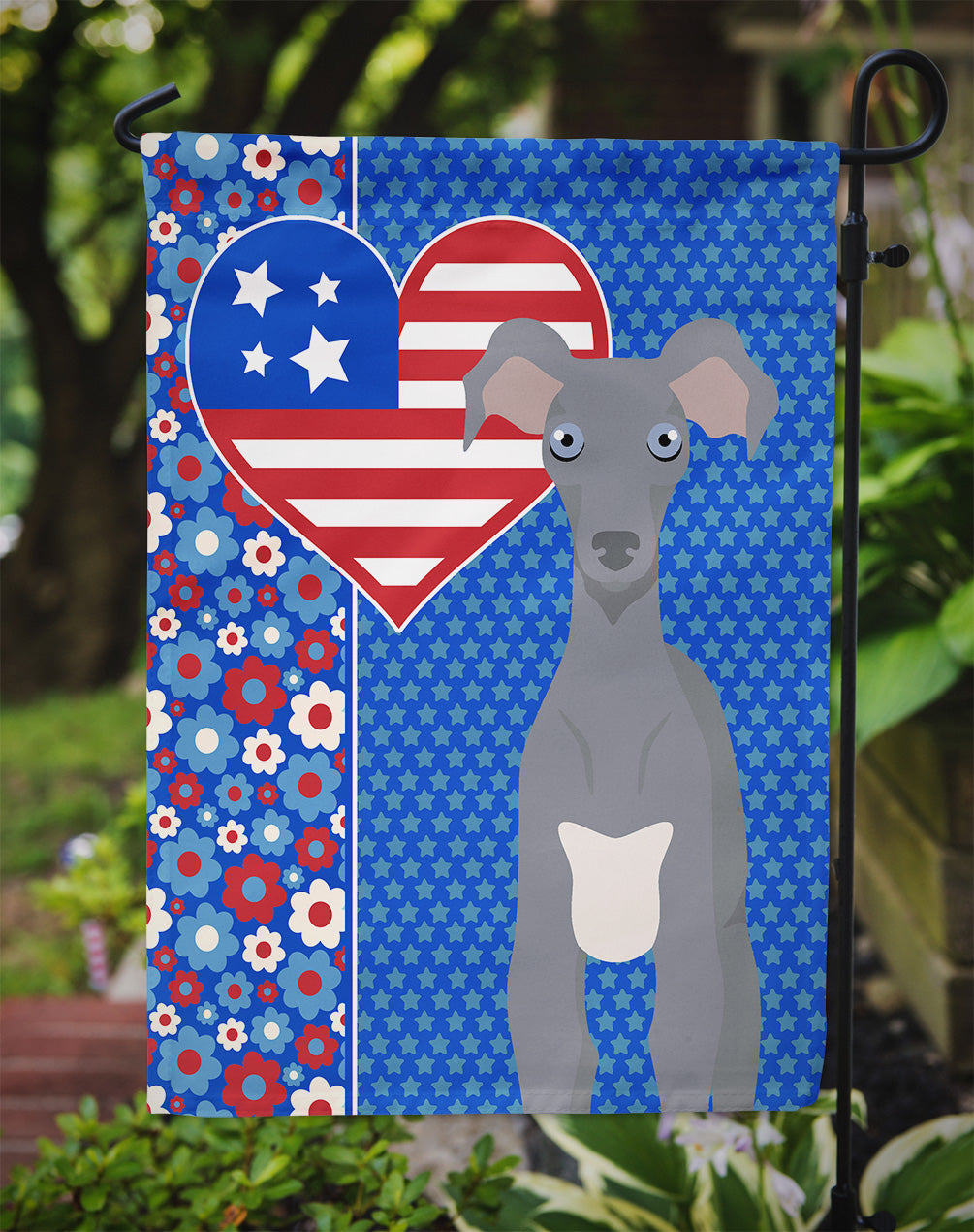 Gray Italian Greyhound USA American Garden Flag