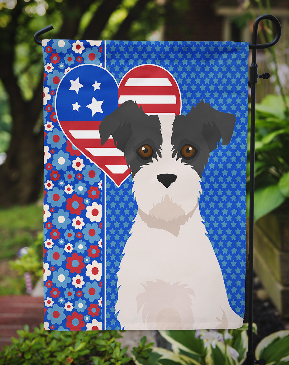 Black White Wirehair Jack Russell Terrier USA American Garden Flag