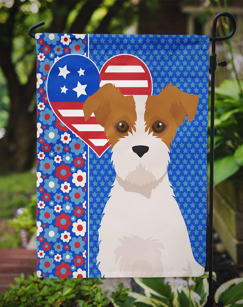 Brown White Wirehair Jack Russell Terrier USA American Garden Flag