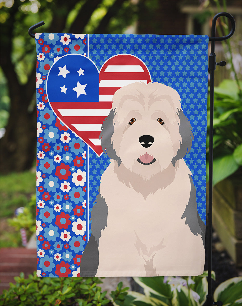 Old English Sheepdog USA American Garden Flag