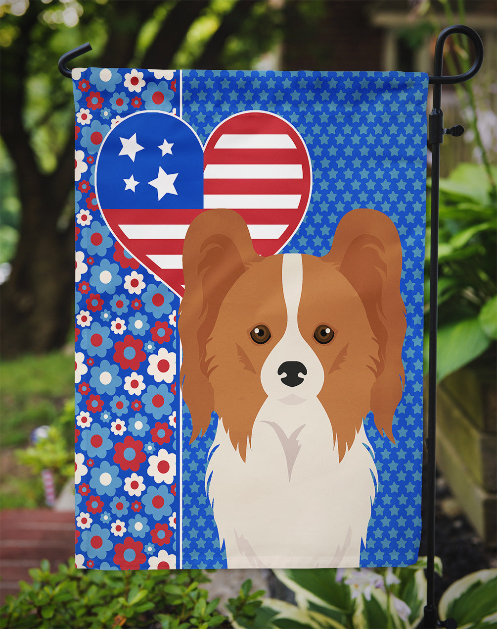 Red and White Papillon USA American Garden Flag