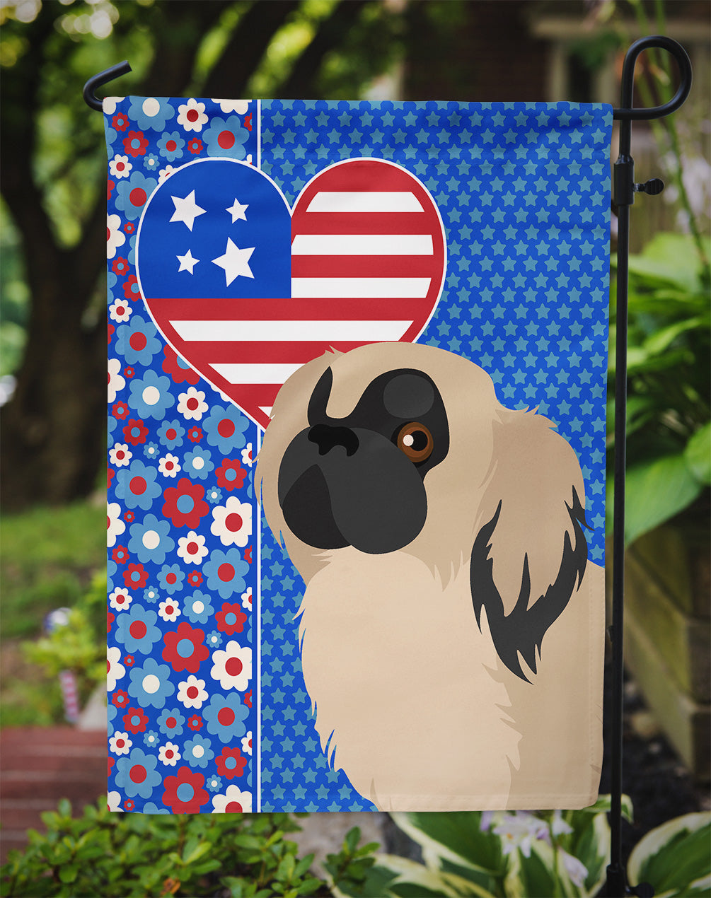 Cream Pekingese USA American Garden Flag