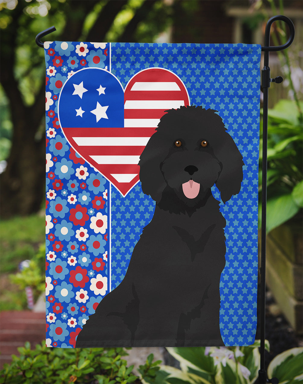Standard Black Poodle USA American Garden Flag