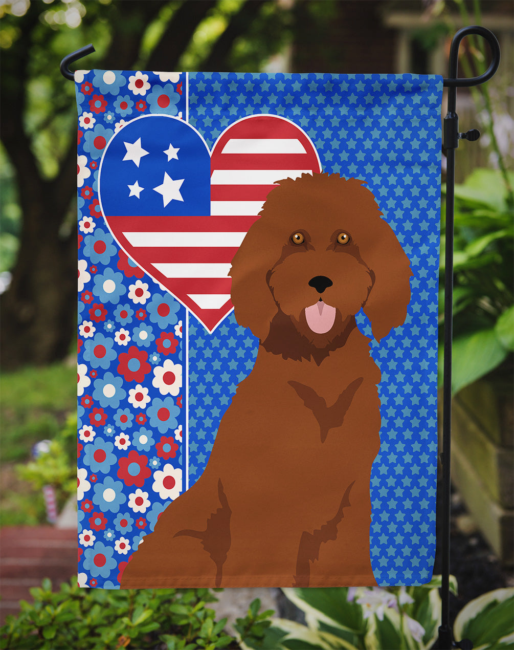 Standard Red Poodle USA American Garden Flag