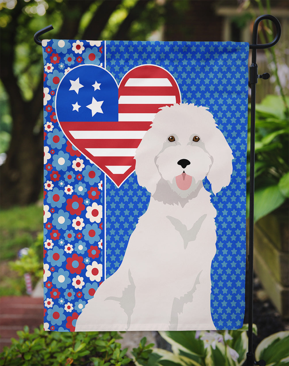 Standard White Poodle USA American Garden Flag