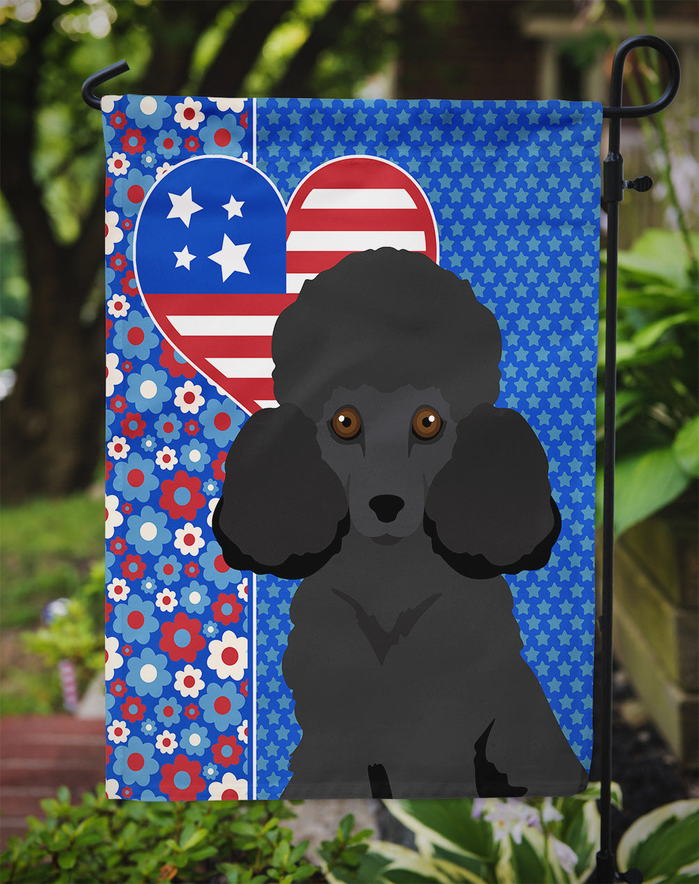 Toy Black Poodle USA American Garden Flag