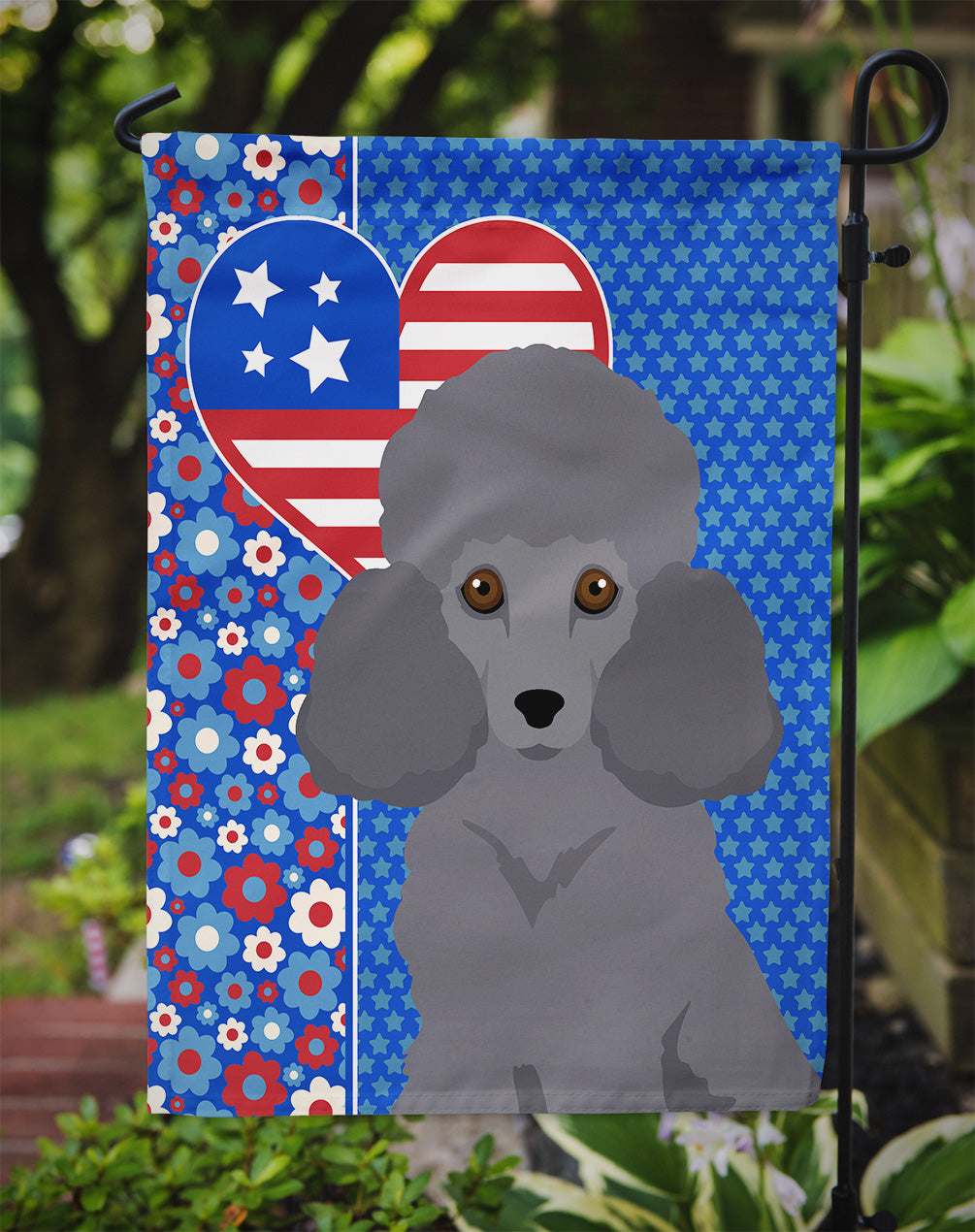 Toy Grey Poodle USA American Garden Flag