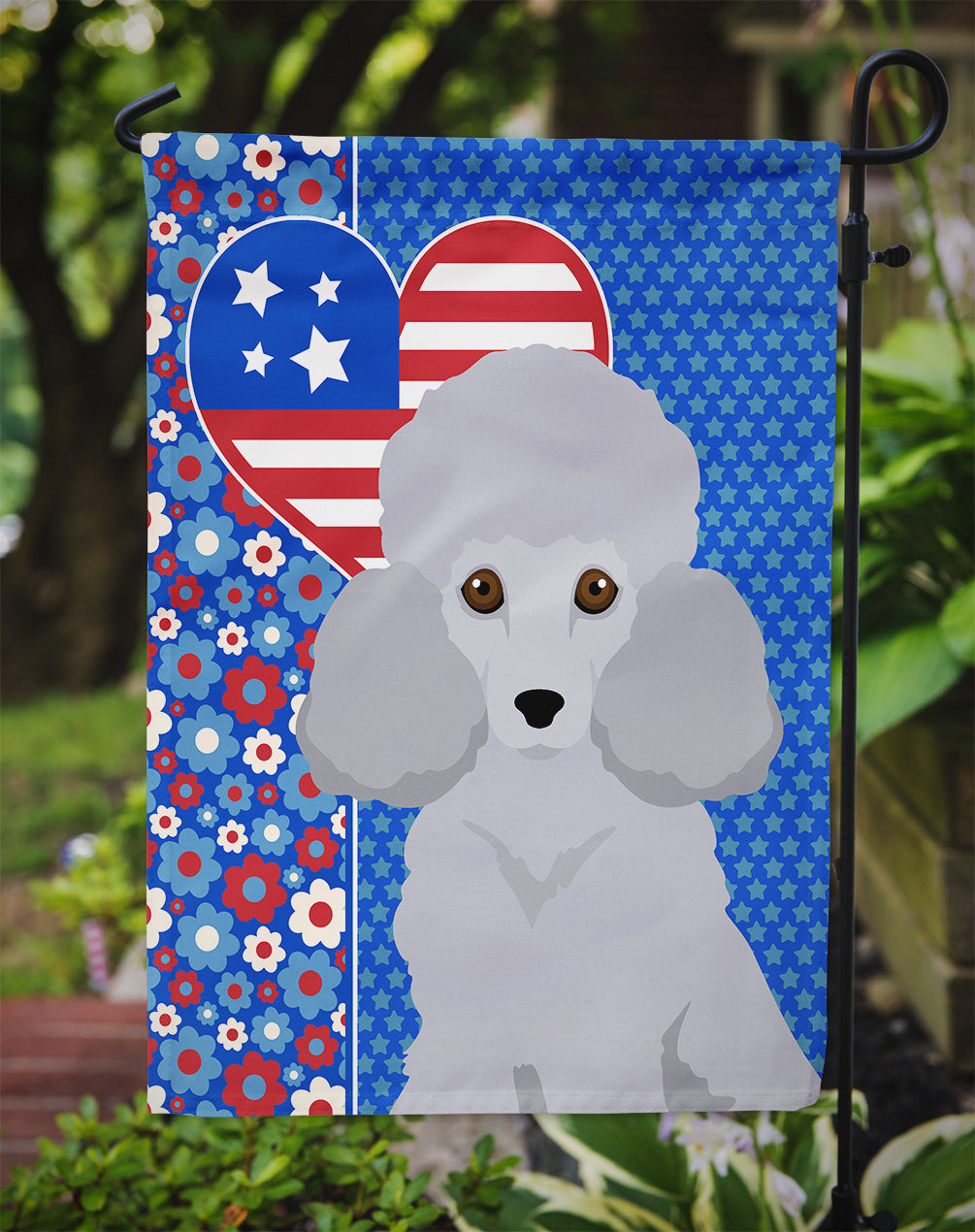 Toy Silver Poodle USA American Garden Flag