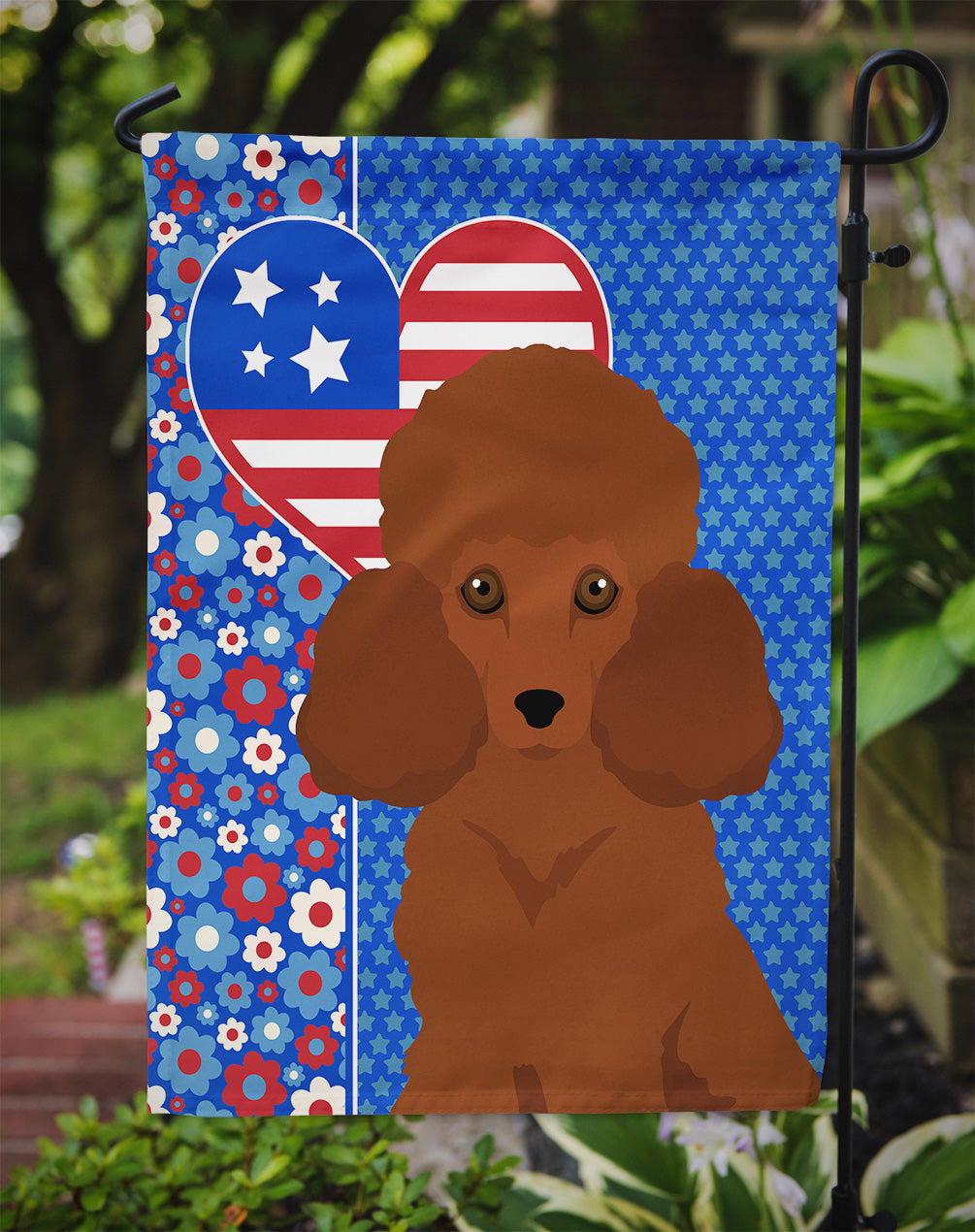 Toy Red Poodle USA American Garden Flag