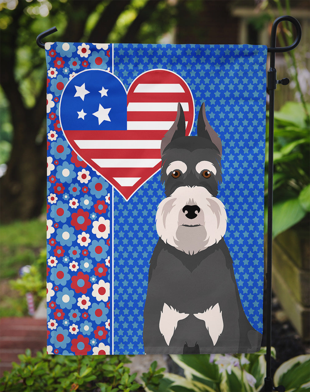 Black and Silver Schnauzer USA American Garden Flag
