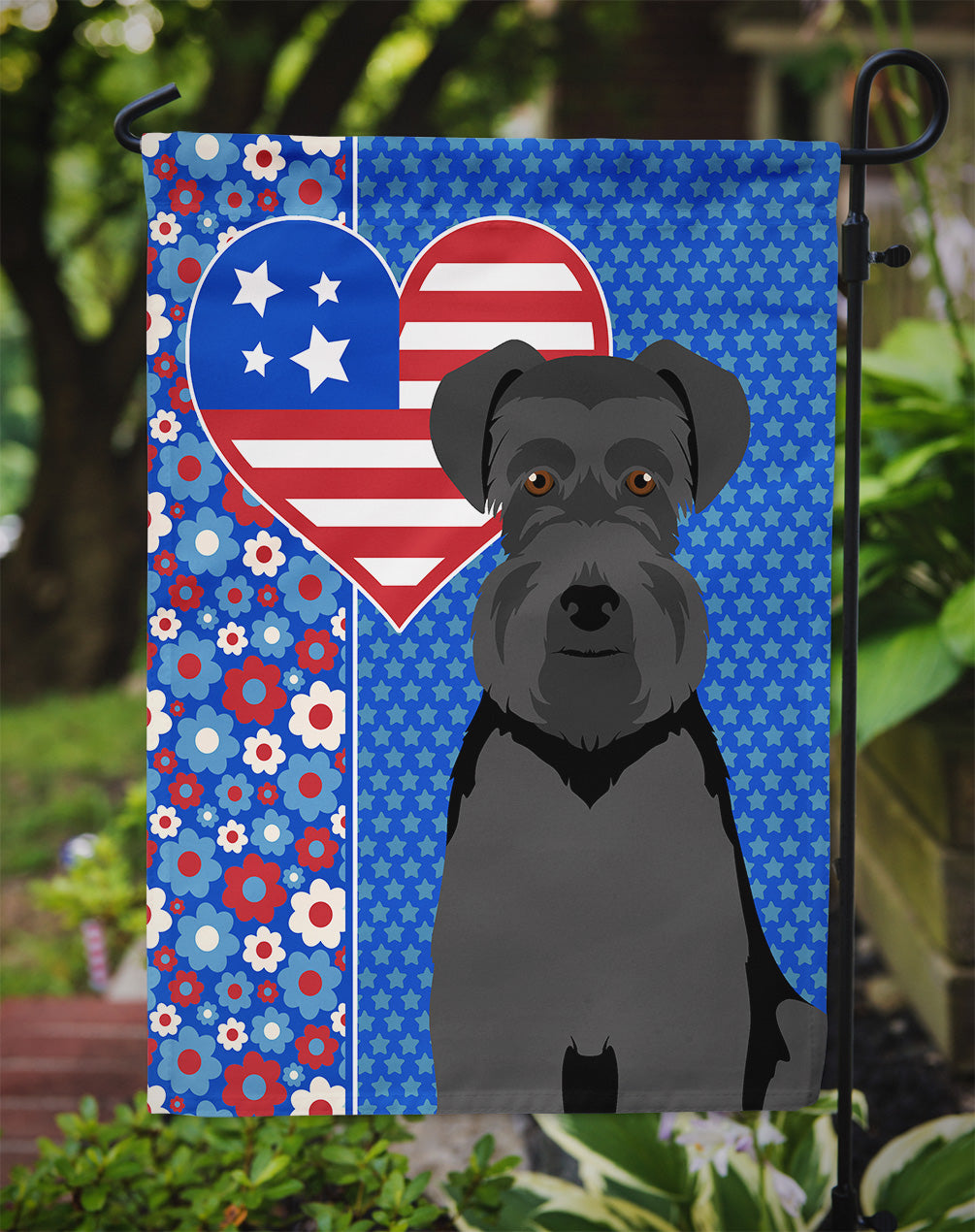 Black Natural Ears Schnauzer USA American Garden Flag