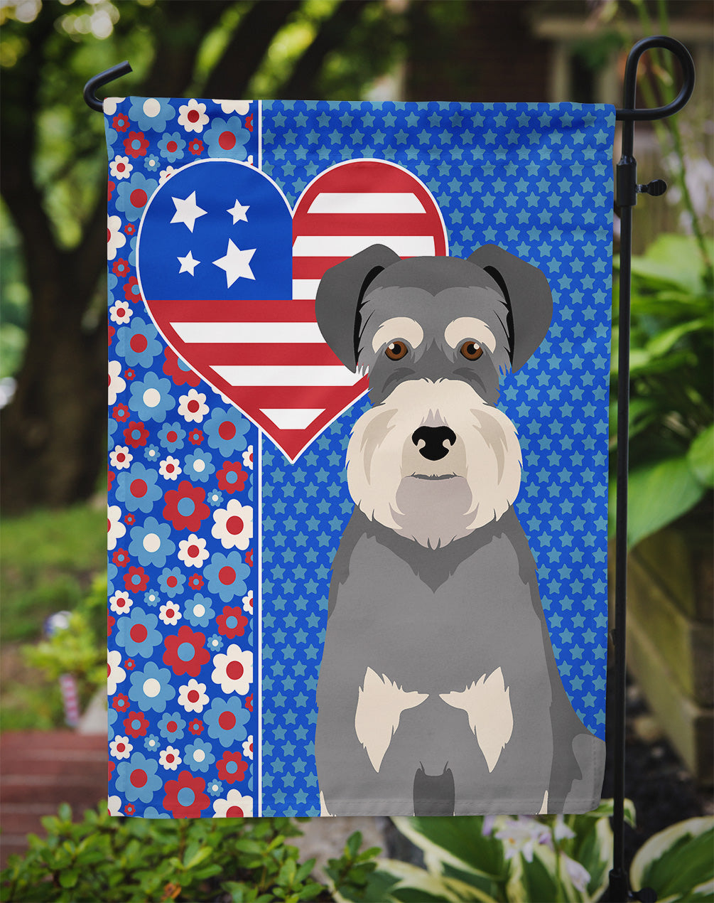 Salt Pepper Natural Ears Schnauzer USA American Garden Flag