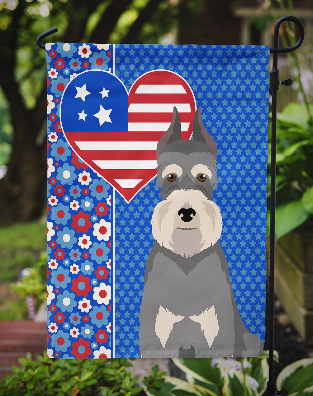 Salt Pepper Schnauzer USA American Garden Flag
