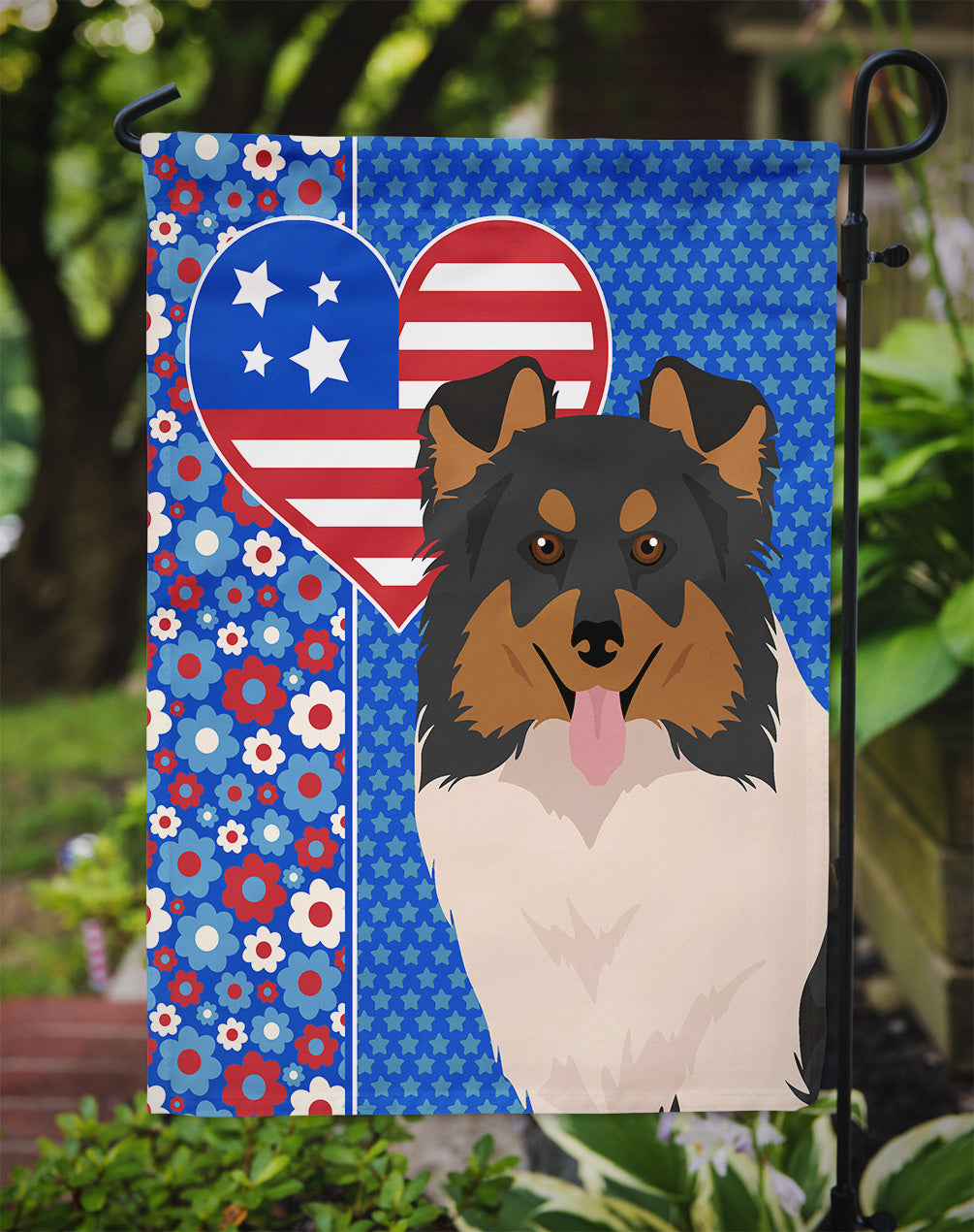 Tricolor Sheltie USA American Garden Flag