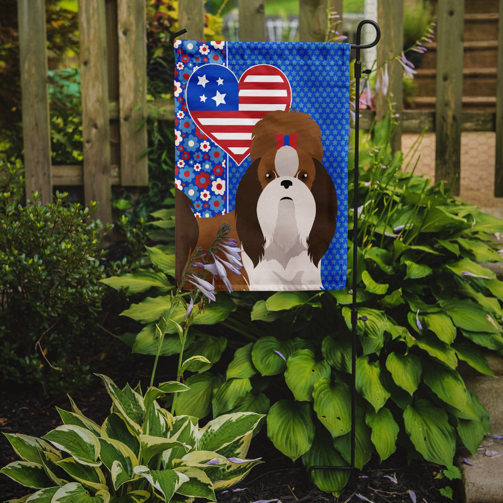 Red and White Shih Tzu USA American Garden Flag