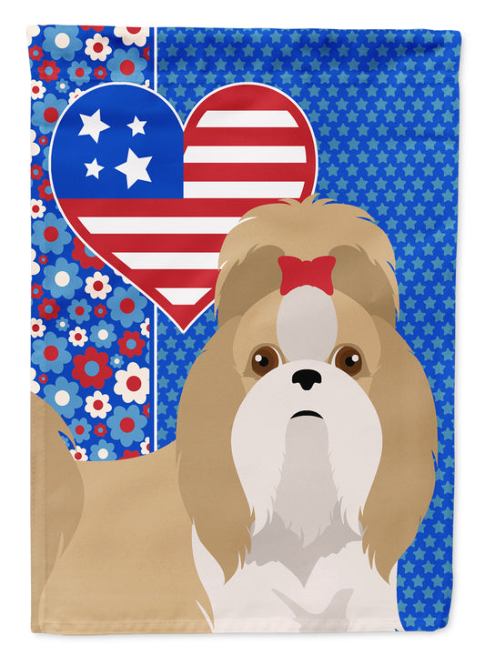 Buy this Gold and White Shih Tzu USA American Garden Flag