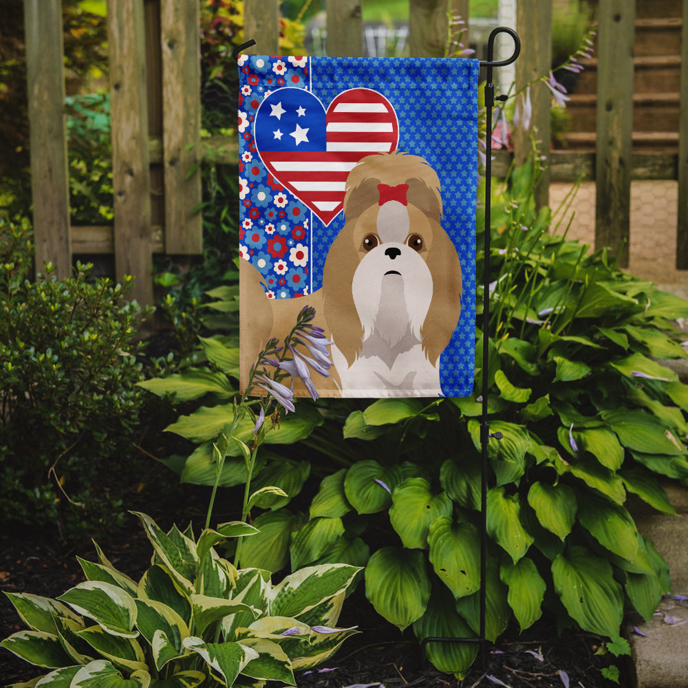 Gold and White Shih Tzu USA American Garden Flag