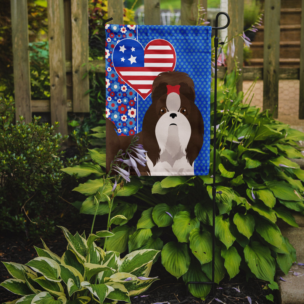 Liver and White Shih Tzu USA American Garden Flag