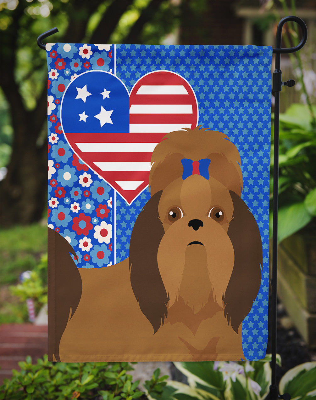Red Shih Tzu USA American Garden Flag
