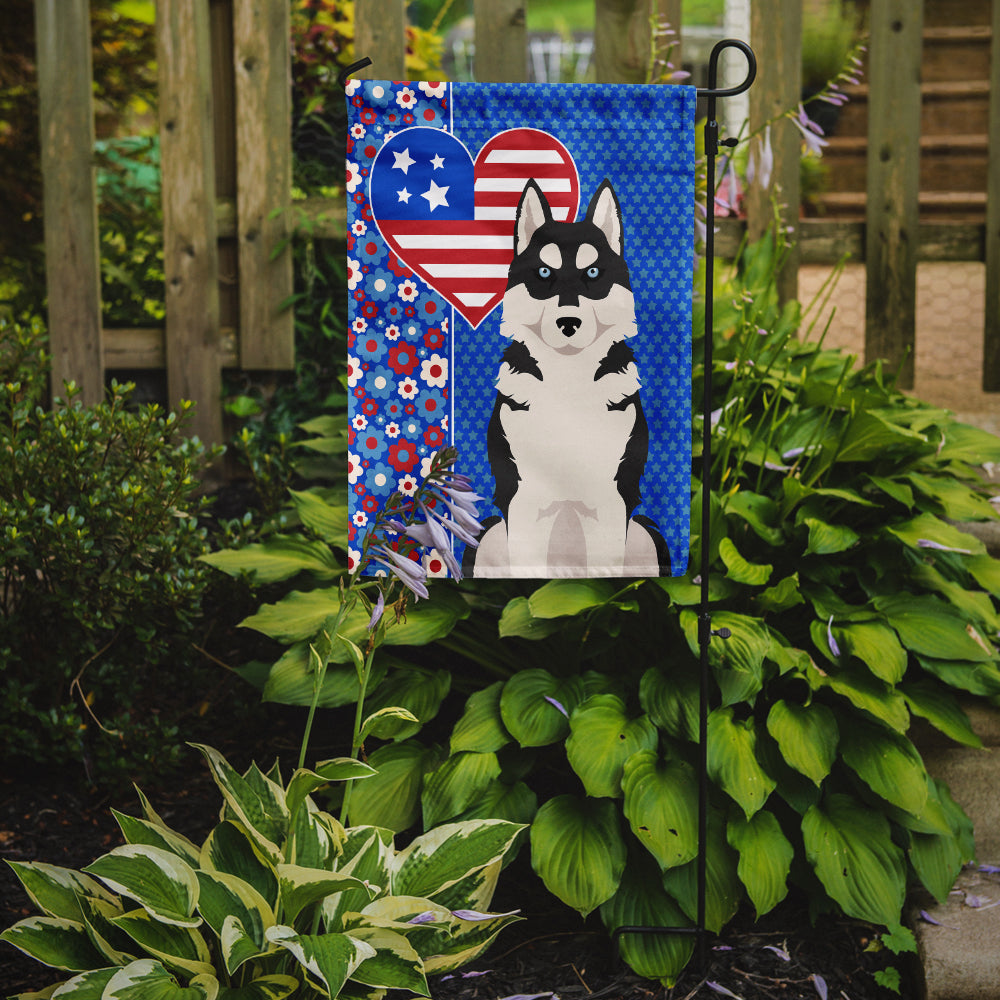 Black Siberian Husky USA American Garden Flag