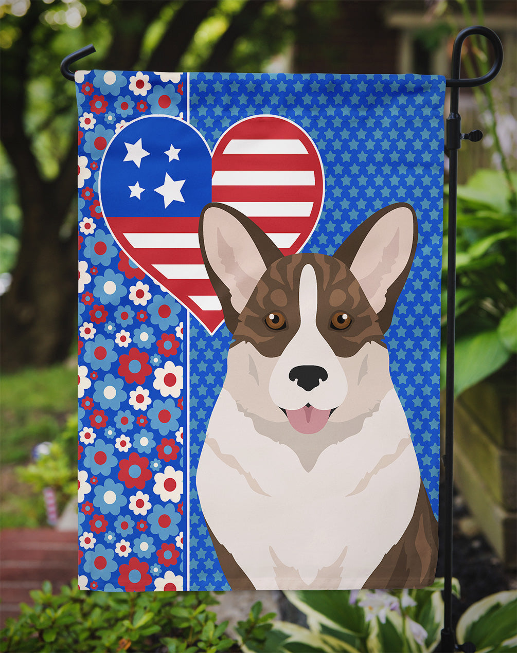 Brindle Cardigan Corgi USA American Garden Flag