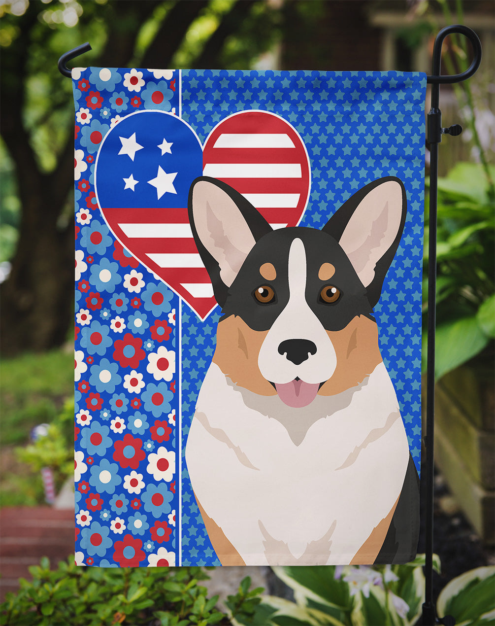 Tricolor Cardigan Corgi USA American Garden Flag