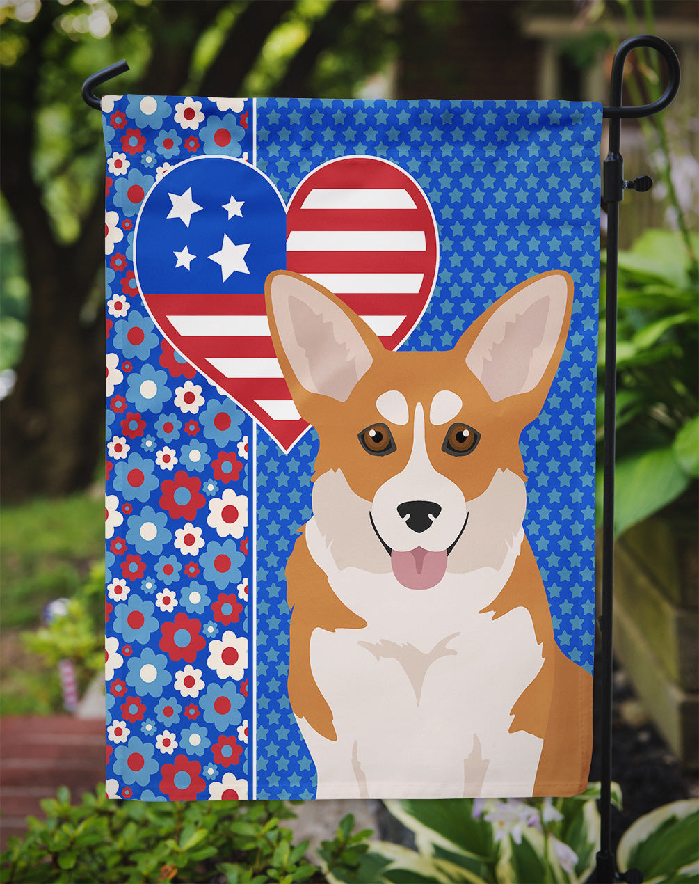 Red Pembroke Corgi USA American Garden Flag