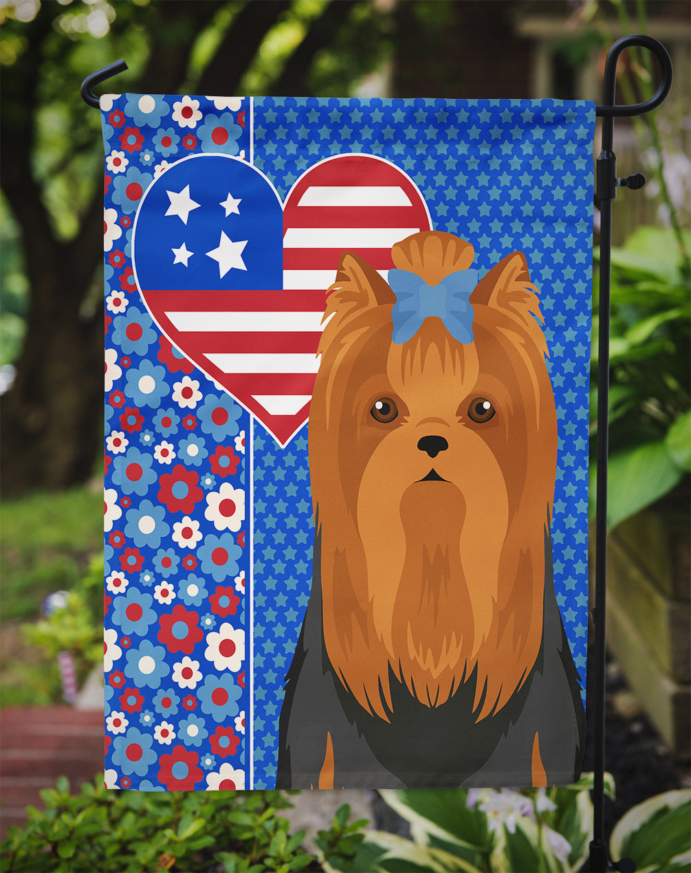 Black and Tan Full Coat Yorkshire Terrier USA American Garden Flag