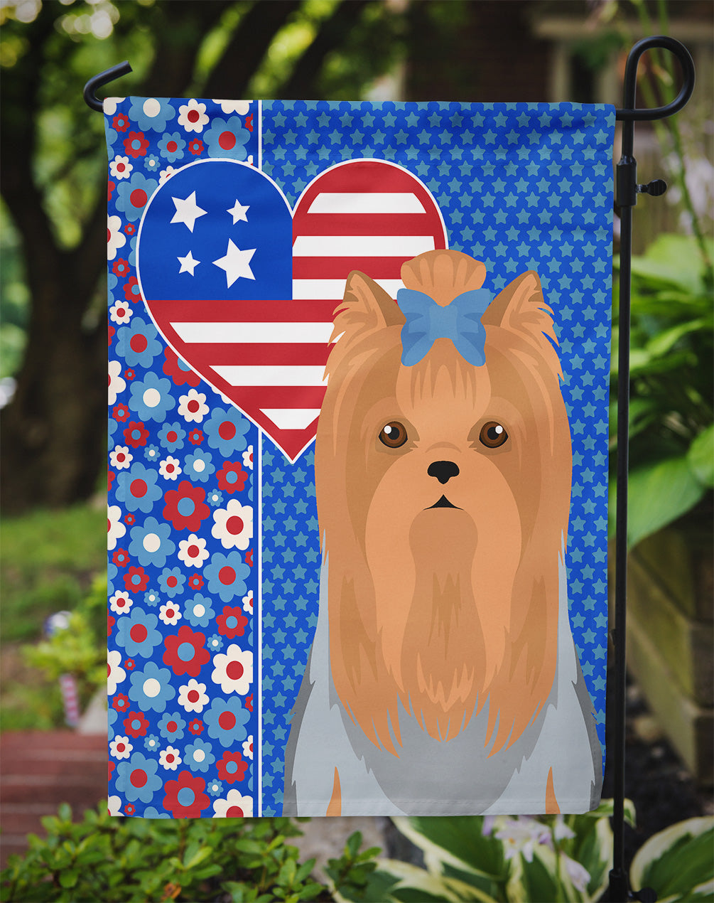 Blue and Tan Full Coat Yorkshire Terrier USA American Garden Flag